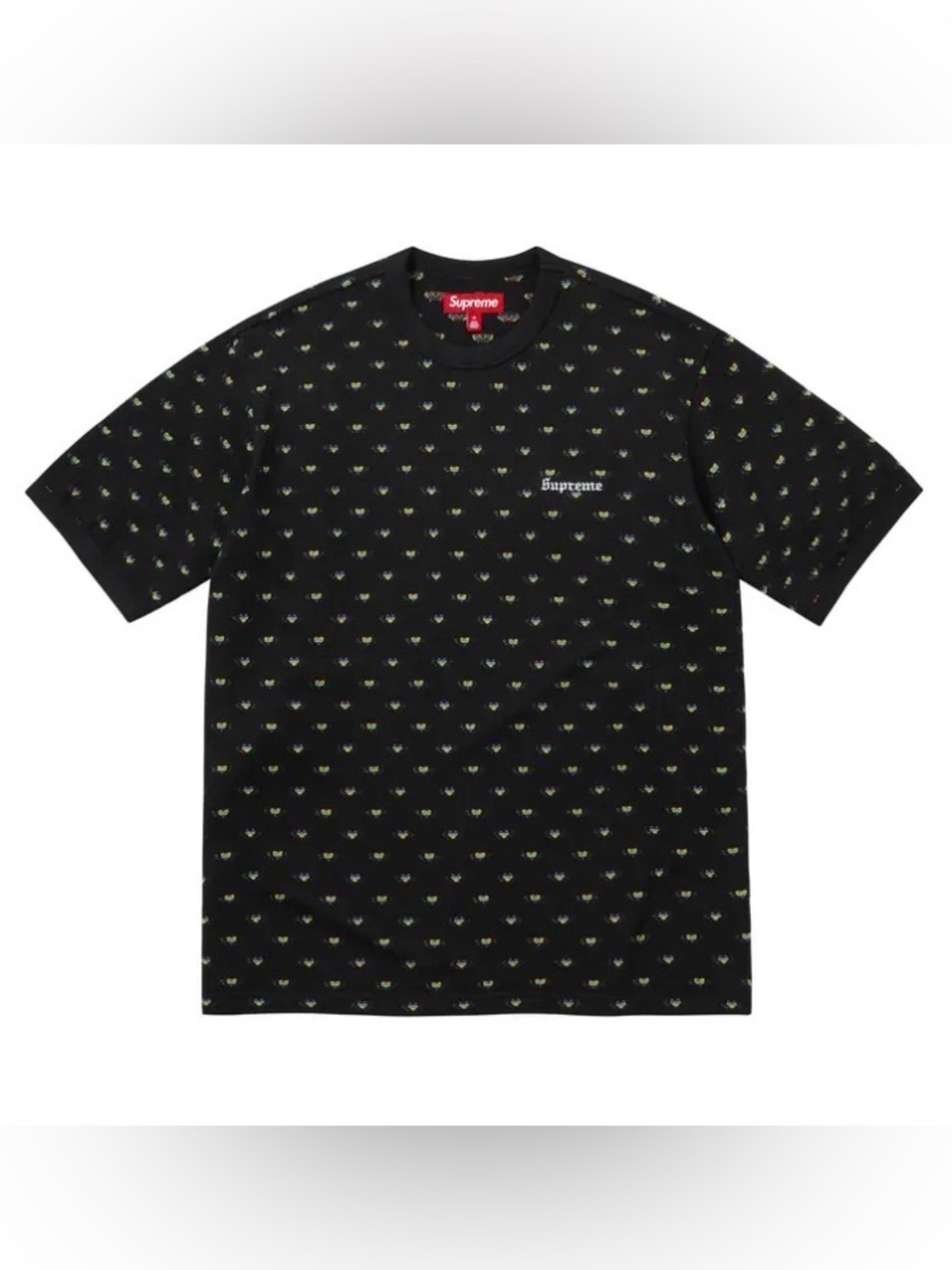 SUPREME Hearts Ringer Tee Black XL Heart Logo Graphic Crew Neck T-Shirt